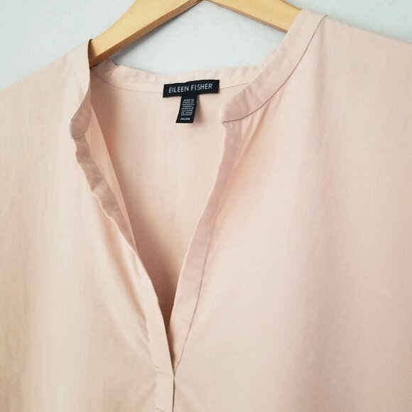 Eileen Fisher Mandarin Collar Top M Dune Tencel Blend Lightweight Lagenlook $198 - Picture 9 of 16